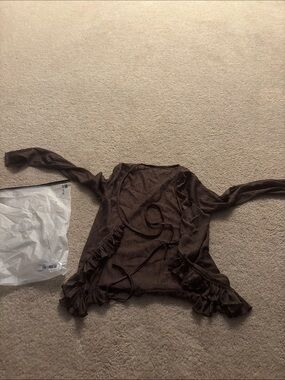SHEIN Brown Long Sleeve Ruffle Wrap Top
